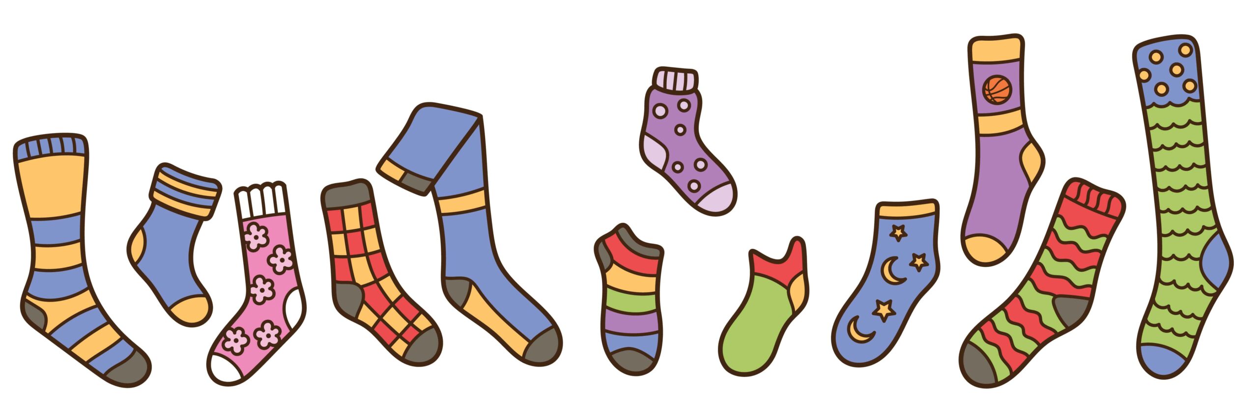graphic of many socks in various patterns and colors